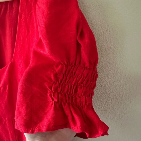 En Saison Classic Red Short Sleeve Midi Dress Linen Blend Semi Formal Sheath S - Picture 4 of 9